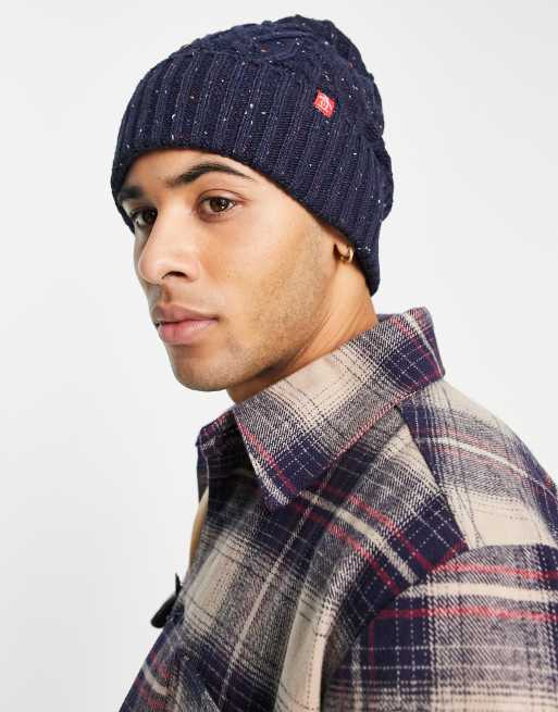 Original Penguin – Marinblå kabelstickad mössa