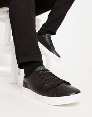 Original Penguin minimal smooth faux leather trainers in black - ASOS Price Checker