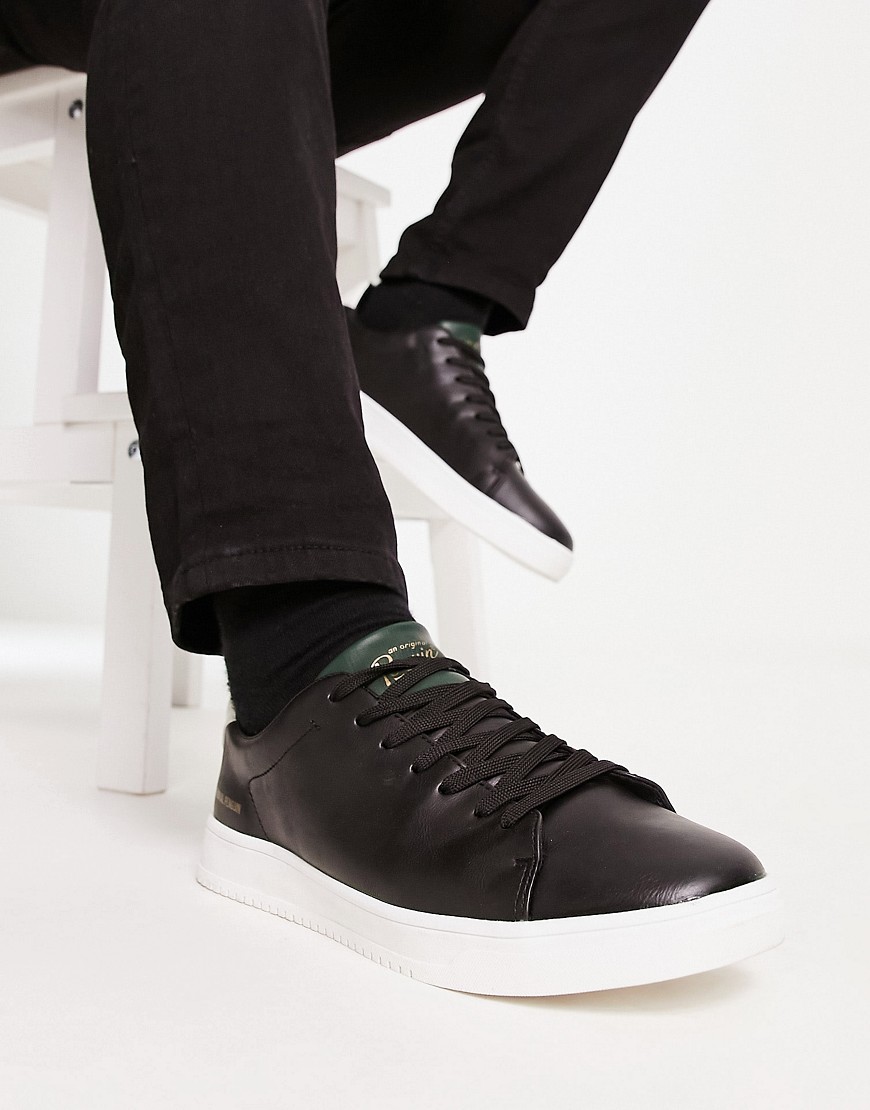 Original Penguin Minimal Smooth Faux Leather Sneakers In Black