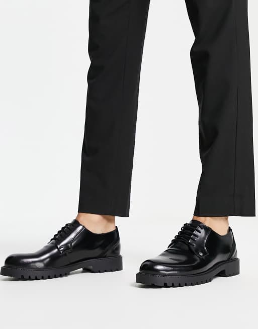 Original Penguin - Minimalistische veterschoenen met dikke zool in zwart leer