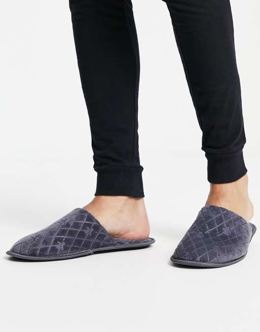 Original Penguin multi logo mule slippers in grey ASOS