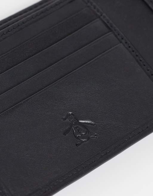 Original Penguin - Opvouwbare leren portemonnee met logo in zwart, 2 van 4
