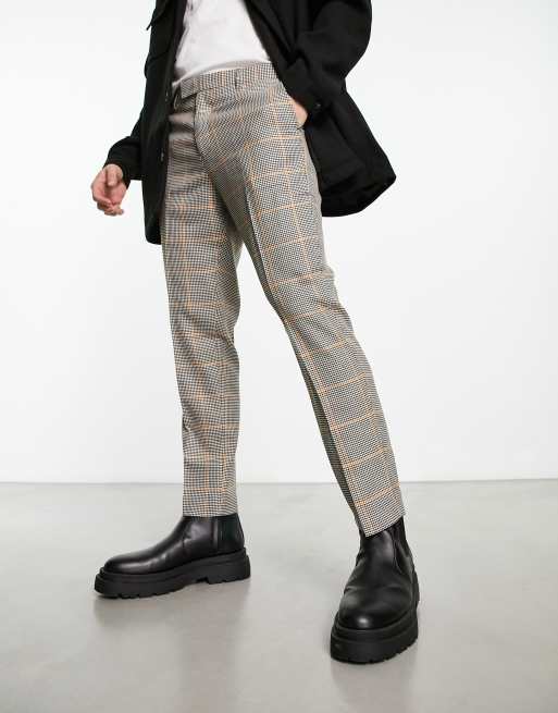 Original Penguin - Pantaloni slim corti eleganti a quadri neri e gialli
