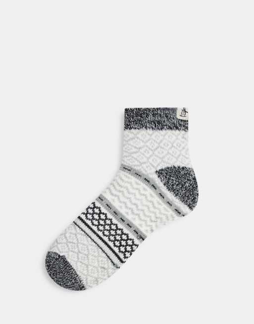 Original Penguin - Pantofole natalizie a calzino corto in jacquard grigio e bianco