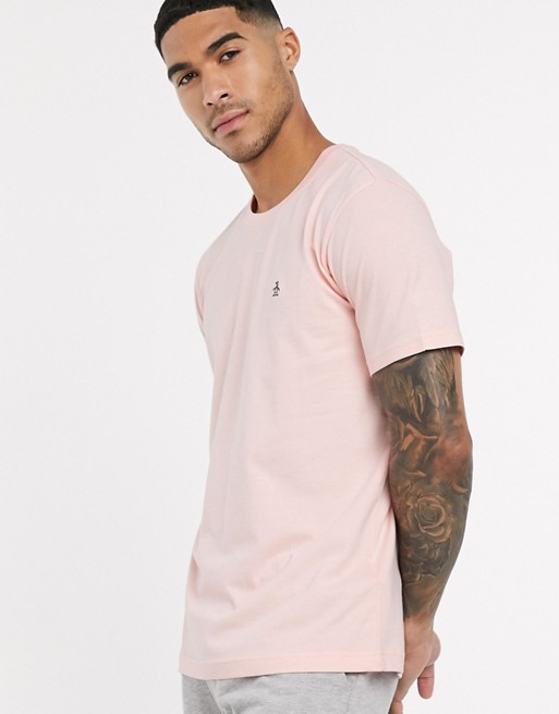 Original Penguin pin point embroidered logo t-shirt in pink
