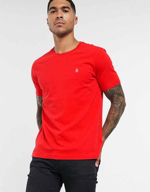 Original Penguin pin point embroidered logo t-shirt in red