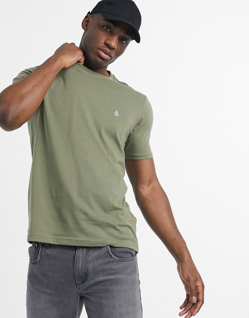 Original Penguin pin point icon embroidered logo t-shirt in deep lichen green