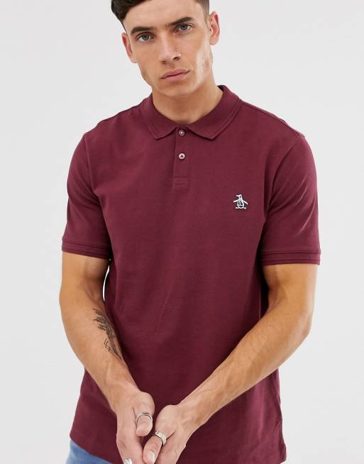 Original Penguin - Polo in piqué bordeaux con logo