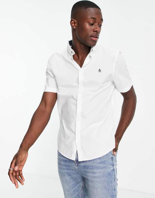 Original Penguin poplin short sleeve shirt in white