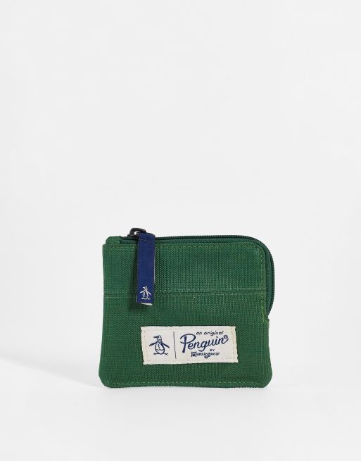 Original Penguin - Portefeuille porte-cartes zippé en tissu indéchirable à logo - Kaki