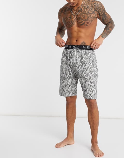 Original Penguin printed lounge shorts in black and white ASOS