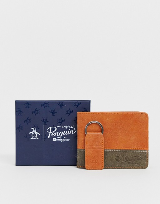 Original Penguin PU suede wallet and keyring gift set