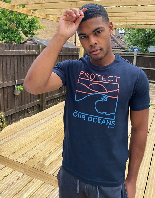 Original Penguin organic cotton t-shirt in navy with protect our oceans print