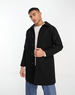 Original Penguin relaxed fit overcoat in black | ASOS