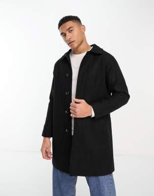 Original Penguin Relaxed Fit Overcoat In Black