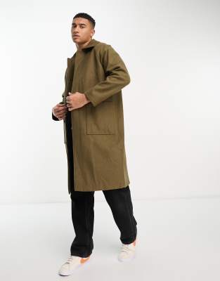 Original Penguin relaxed fit overcoat in khaki