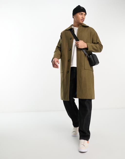 Original Penguin relaxed fit overcoat in khaki