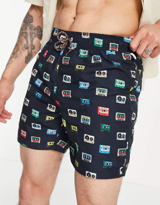 Original Penguin reversible cassette print swim shorts