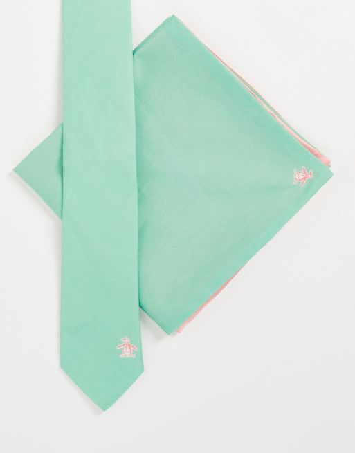 Original Penguin – Salviagrön bröstnäsduk med kontrastfärgad slips
