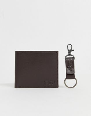 Original Penguin – Set med läderplånbok och nyckelring i presentförpackning-Brun