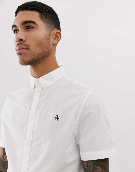 Original Penguin short sleeve poplin shirt button down in white