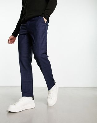 Original Penguin slim cropped checked smart trousers in navy