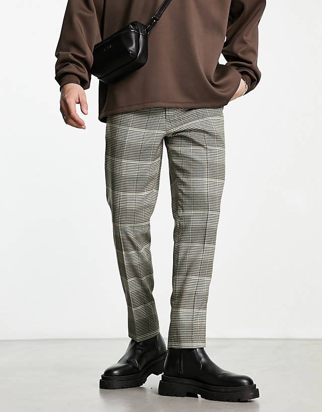 Original Penguin - slim cropped smart trousers in black and beige check