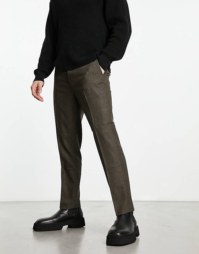Original Penguin - slim cropped smart trousers in brown check