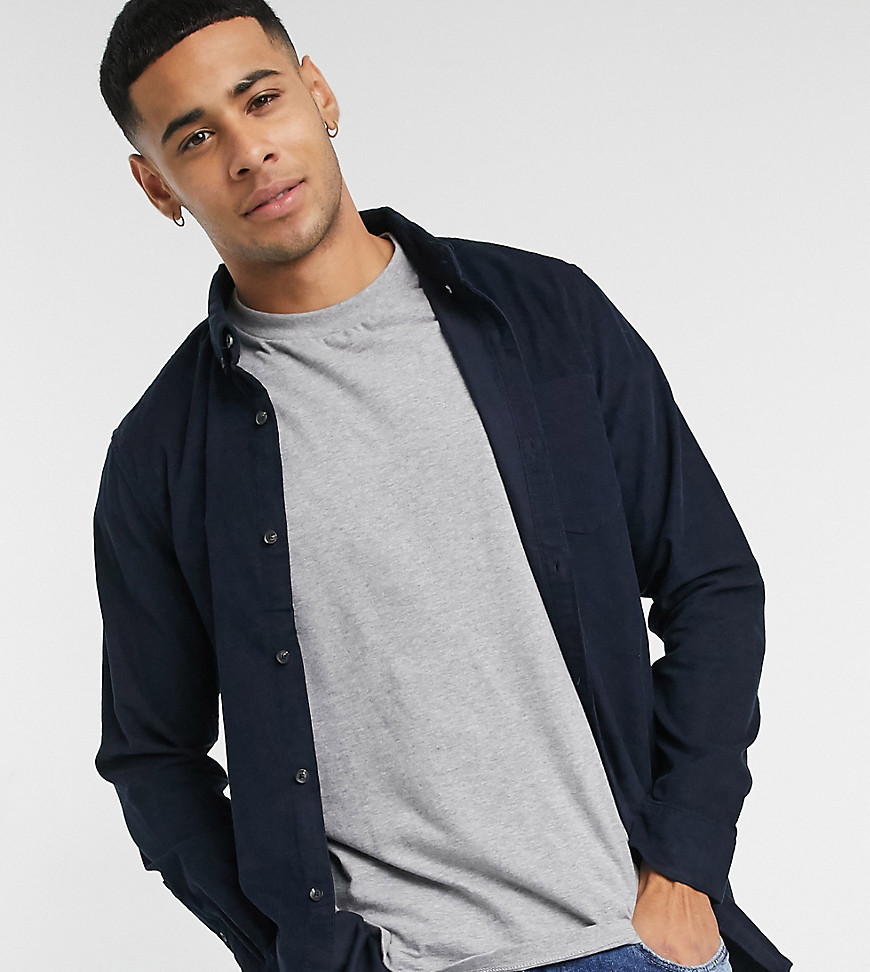 Original Penguin slim fit cord shirt in navy with small logo