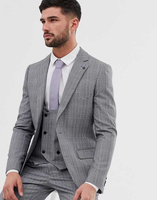 Original Penguin slim fit grey textured over check suit, 3 of 4