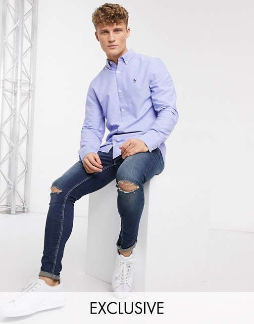 Original Penguin slim fit oxford shirt in blue with chest logo Exclusive to ASOS