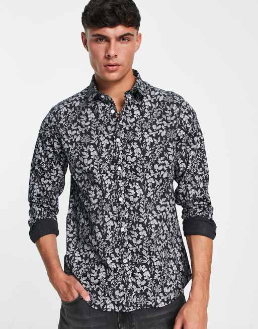 Original Penguin - Sort skjorte med blomstermønster