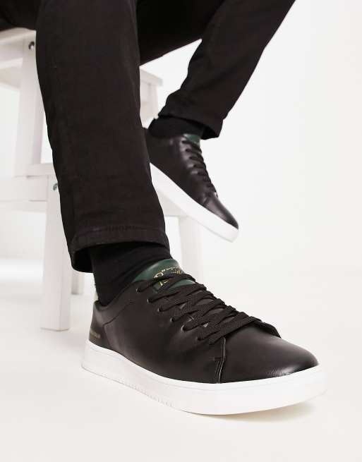 Original Penguin - Sorte minimalistiske lædersneakers i imiteret læder