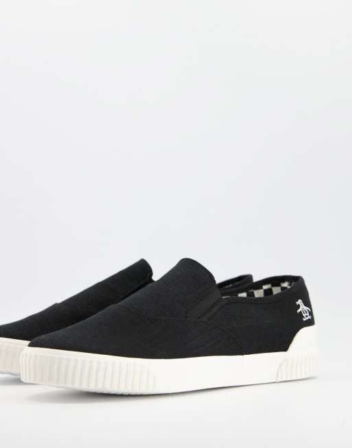 Original Penguin - Sorte slip on-lærredssko