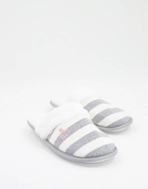 Original Penguin stripe herringbone slippers in grey and white