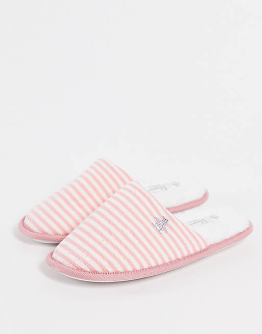Original Penguin stripe herringbone slippers in pink and white
