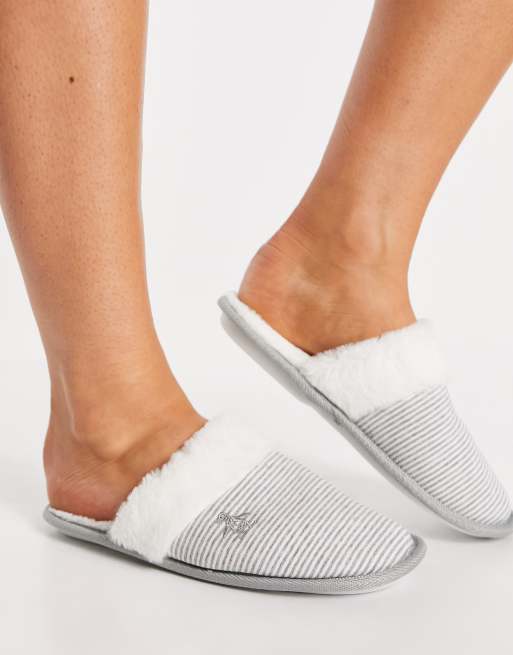 Original Penguin stripe slippers in grey and white ASOS