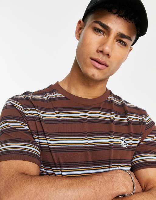 Original Penguin stripe t-shirt in brown