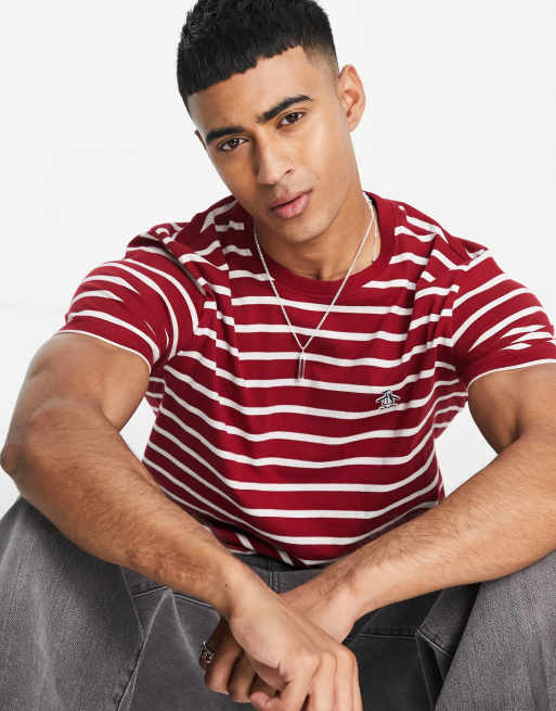Original Penguin stripe t-shirt in dark red 