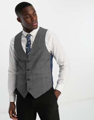 suit vest in gray and blue plaid