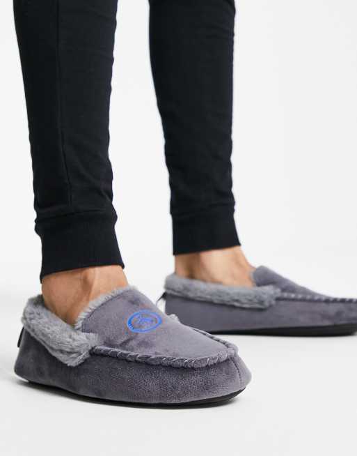 Original Penguin – Szare kapcie-mokasyny w kratę z wyściółką ze sztucznego futra