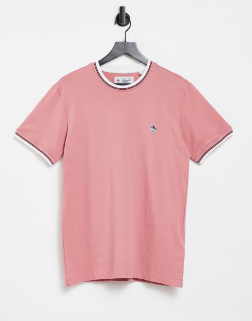Original Penguin - T-shirt con bordi a contrasto colore rosa polvere con logo