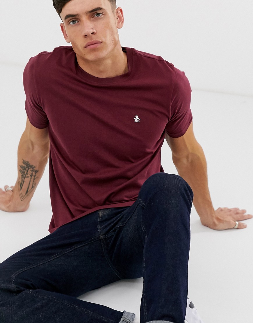 Original Penguin t-shirt in burgundy with icon logo-Red