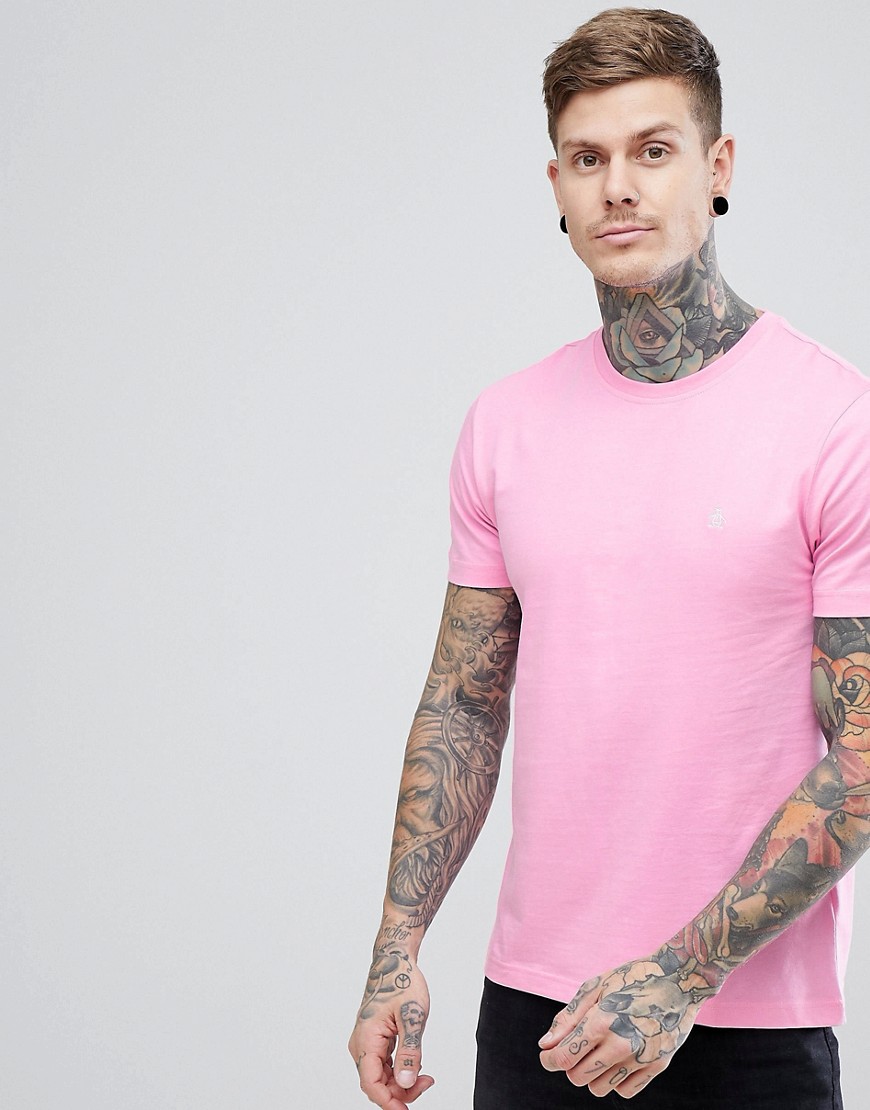 Original Penguin - T-shirt slim rosa acceso con logo piccolo