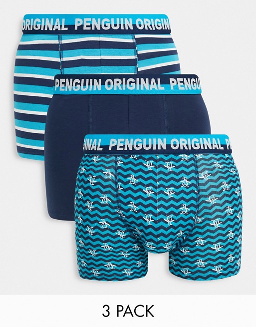 Original Penguin Tall 3 pack boxers in blue and zig zag print