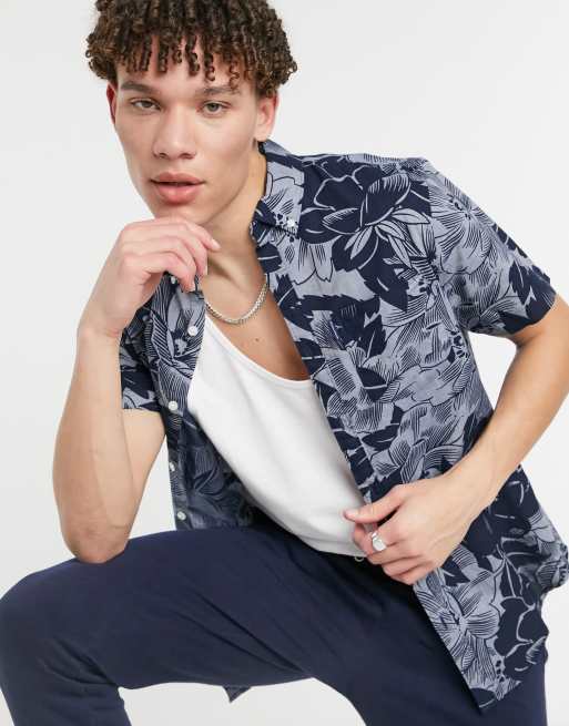 Download Original Penguin tonal indigo floral print short sleeve ...