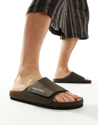 Original Penguin Original Penguin velcro strap sandals in brown