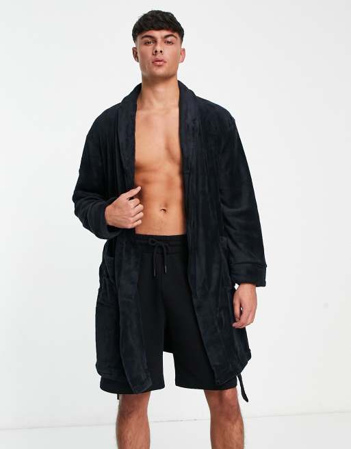 Original Penguin - Vestaglia in pile nera con ricamo sul retro