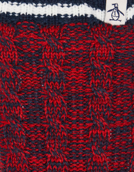 Original Penguin – Weihnachtliche Hausschuh-Socken aus Zwirn in Rot, 4 von 4