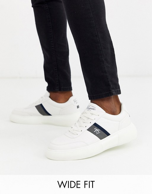 Original Penguin wide fit chunky trainer in white